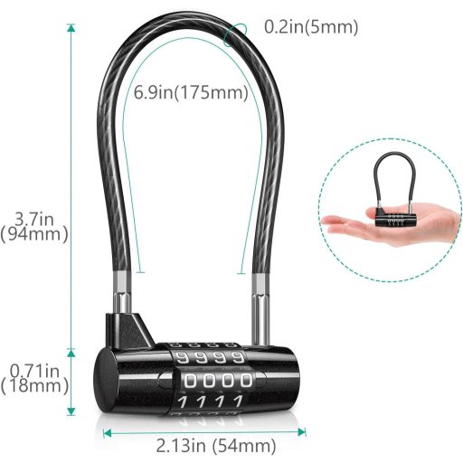 ORIA 4 számjegyű kombinációs lakat puha karikával, iskola, edzőterem, bőrönd, szerszámosláda