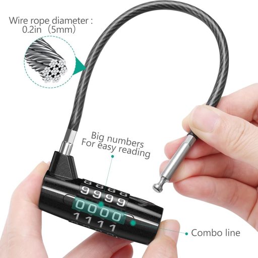 ORIA 4 számjegyű kombinációs lakat puha karikával, iskola, edzőterem, bőrönd, szerszámosláda