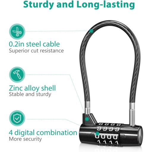 ORIA 4 számjegyű kombinációs lakat puha karikával, iskola, edzőterem, bőrönd, szerszámosláda