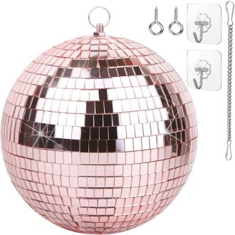   Mirror Disco Ball 20 cm Halvány Rózsaszín Tükörgömb Partikra, DJ Eseményekre és Klubokba
