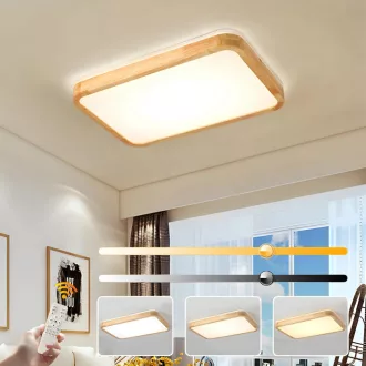   Lampă LED de tavan WayLuoung 60x40cm, lemn natur, dimabilă, cu telecomandă