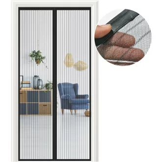   Plasă de țânțari magnetică pentru ușă Meet Beauty 80x215cm, fără găurire, plasă împotriva insectelor de culoare neagră pentru ușă de balcon