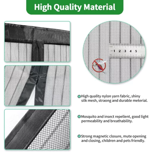 Plasă de țânțari magnetică pentru ușă Meet Beauty 80x215cm, fără găurire, plasă împotriva insectelor de culoare neagră pentru ușă de balcon