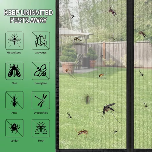 Plasă de țânțari magnetică pentru ușă Meet Beauty 80x215cm, fără găurire, plasă împotriva insectelor de culoare neagră pentru ușă de balcon