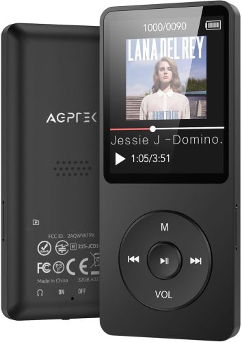 AGPTEK MP3 Lejátszó 32GB Bluetooth 5.3 Veszteségmentes HiFi Hangzással, 70 Órás Akkumulátor, Beépített Hangszóró, FM Rádió és Hangrögzítés