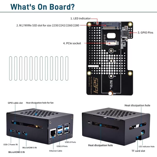 Set de Pornire GeeekPi Raspberry Pi 5 8GB cu Placă M.2 NVMe SSD, Carcasă Metalică, Răcire Activă, Card SD de 64GB, Cablu HDMI, Alimentator de 27W
