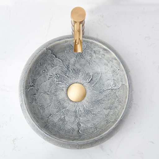 Chiuvetă ceramică NATURFLAIR - Lavoar rotund, montare pe blat, 39x15,5 cm, lucrat manual, gri ciment, vas de spălare modern pentru baie