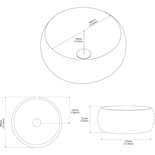 Chiuvetă ceramică NATURFLAIR - Lavoar rotund, montare pe blat, 39x15,5 cm, lucrat manual, gri ciment, vas de spălare modern pentru baie