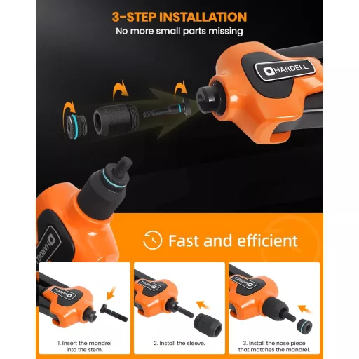 Clește pentru piulițe nituite HARDELL, 40,6 cm, 13 mandrine metrice și SAE, 186 piulițe nituite, valiză de transport