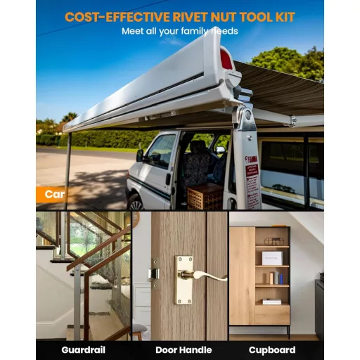 Clește pentru piulițe nituite HARDELL, 40,6 cm, 13 mandrine metrice și SAE, 186 piulițe nituite, valiză de transport