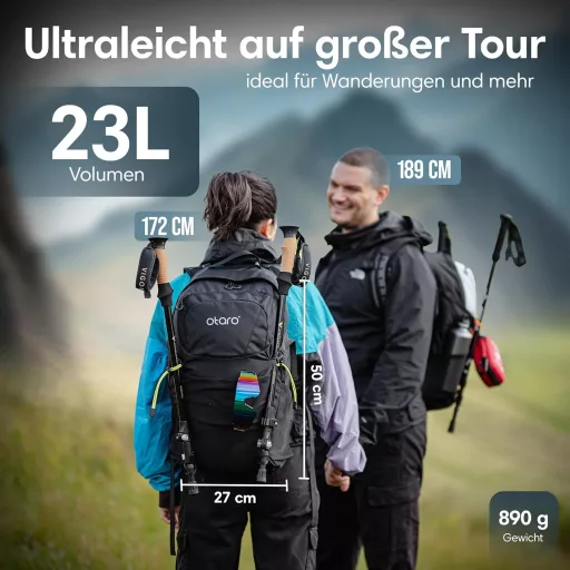 Otaro Túrahátizsák 20L - Szellőző Hátrendszerrel és Esővédővel, Unisex Túratáska Kiránduláshoz, Fekete Hátizsák Napi Túrákhoz