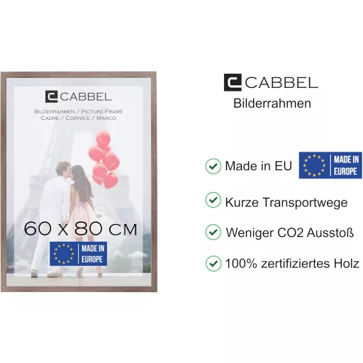 CABBEL Set okvira za slike - 2 komada 60 x 80 cm Tamni Hrast Drveni Okvir za Postere, Dokumente, Fotografije, Puzzle, s Akrilnim Staklom, Za Zid