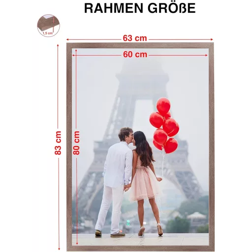 CABBEL Set okvira za slike - 2 komada 60 x 80 cm Tamni Hrast Drveni Okvir za Postere, Dokumente, Fotografije, Puzzle, s Akrilnim Staklom, Za Zid
