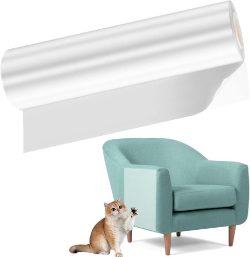 AmkWood Bandă protectoare transparentă din vinil anti-zgârieturi de pisică pentru mobilă - Folie de protecție pentru canapea, ușă, masă, pentru animale de companie - Albă, 10x10 mm