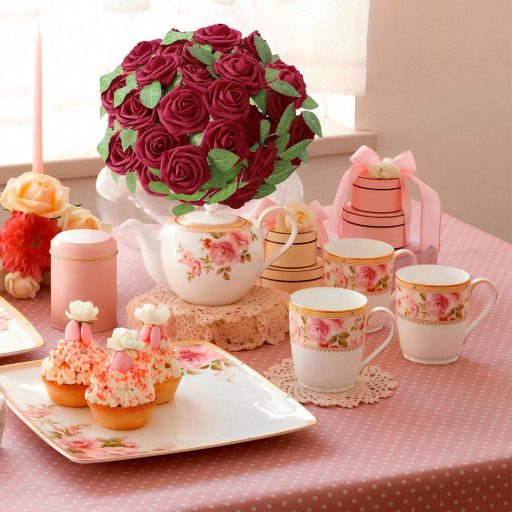 ilauke Mesterséges Vörös Rózsák 30 db 8 cm Esküvő Születésnap Dekoráció