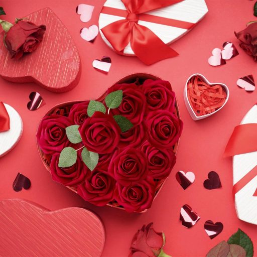 ilauke Mesterséges Vörös Rózsák 30 db 8 cm Esküvő Születésnap Dekoráció