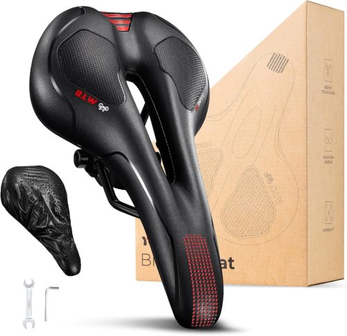 Șa bicicletă cu gel YOUNGDO - Ergonomică, respirabilă, absoarbe șocurile, șa MTB cu husă impermeabilă, roșie, capacitate maximă 100 kg