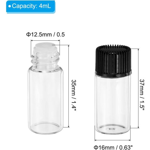 PATIKIL Sticle de ulei esențial din sticlă de 4 ml, 50 buc, cu picurător și capac filetat