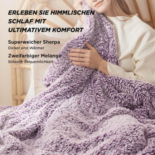 BEDSURE Fialová Sherpa deka 150x200 cm, mäkká deka na pohovku, teplá zimná prikrývka