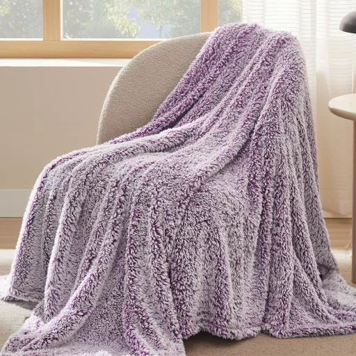 BEDSURE Fialová Sherpa deka 150x200 cm, mäkká deka na pohovku, teplá zimná prikrývka