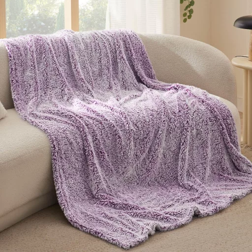 BEDSURE Fialová Sherpa deka 150x200 cm, mäkká deka na pohovku, teplá zimná prikrývka