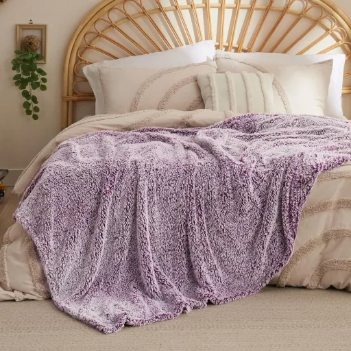 BEDSURE Fialová Sherpa deka 150x200 cm, mäkká deka na pohovku, teplá zimná prikrývka