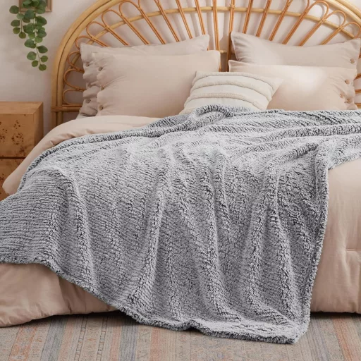 Bedsure Lila Sherpa Ágytakaró 150x200 cm - Puha Kanapévetítés Téli Takaró