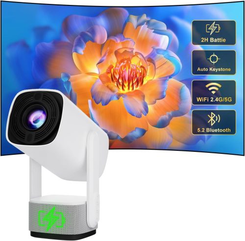 Mini Proiector Portabil Eroshoo R1 - 10000 Lumeni, 1080P, Suport 4K, Android TV 11.0, WiFi 6, Bluetooth 5.2, Baterie Încorporată, 270°