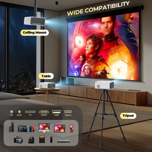 YUZINO X26 4K Mini Projektor 18000L Full HD 1080P WiFi Bluetooth - Elektromos Fókusz, Zoom Funkcióval, Otthoni Mozi és Kültéri Vetítés, HDMI