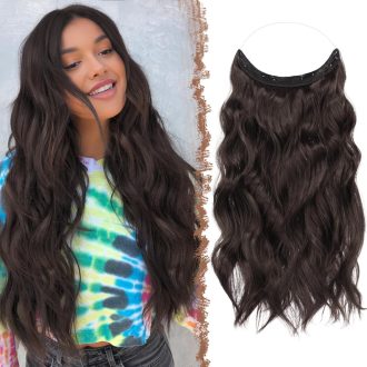   FESHFEN dlhé vlnité príčesky, 40 cm, zmes čokoládovohnedej a tmavohnedej farby