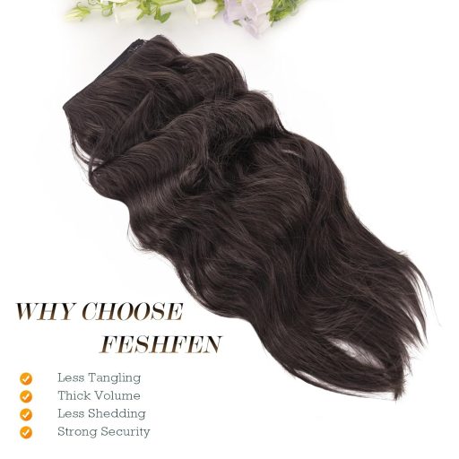 FESHFEN dlhé vlnité príčesky, 40 cm, zmes čokoládovohnedej a tmavohnedej farby