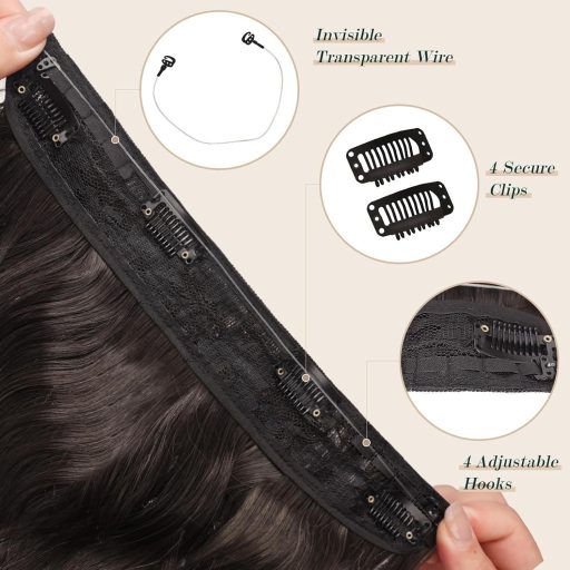 Extensii de păr FESHFEN lungi, ondulate, 40 cm, ciocolată-maro închis amestecat