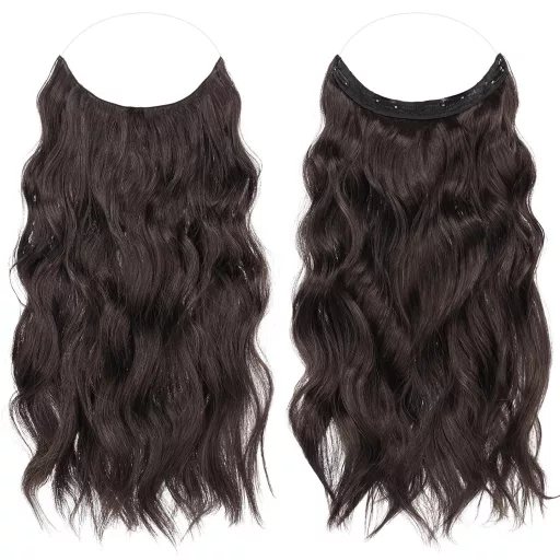 FESHFEN Láthatatlan Hajhosszabbítás - 50 cm Hullámos Műhaj Póthaj Csoki-Sötétbarna Színben - Nőknek Készült Hajdúsítás