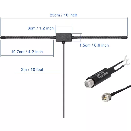 Bingfu T-anténa dipól 75/300 Ohmov – interiérová anténa pre digitálne rádio DAB FM HDTV, domáce kino a stereo prijímače – čierna