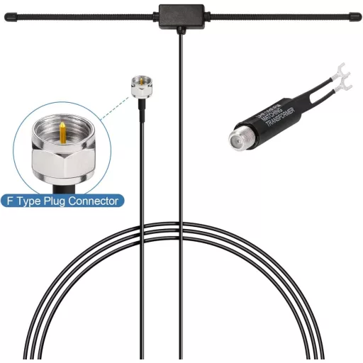 Bingfu T-anténa dipól 75/300 Ohmov – interiérová anténa pre digitálne rádio DAB FM HDTV, domáce kino a stereo prijímače – čierna