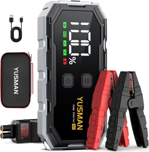 YUSMAN 6000A Autós Bikázó Powerbank 21800mAh - 12V Indításrásegítő Minden Autóhoz, LCD Kijelzővel, 4 LED Világítási Móddal és Gyorstöltéssel