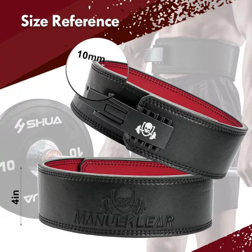 Curea de haltere MANUEKLEAR din piele, 10 mm, cu suport lombar, centură de forță pentru sală, pentru bărbați și femei, roșie, mărimea M