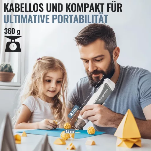 WORKPRO 7.2V Vezeték Nélküli Mini Hőlégfúvó 150-360°C Gyors Fűtéssel és Reflektor Fúvókával