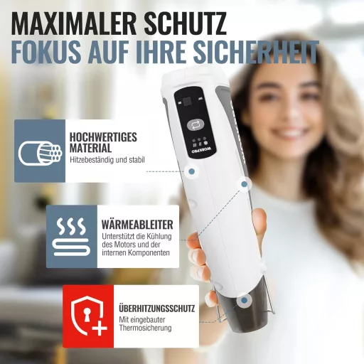 WORKPRO 7.2V Vezeték Nélküli Mini Hőlégfúvó 150-360°C Gyors Fűtéssel és Reflektor Fúvókával