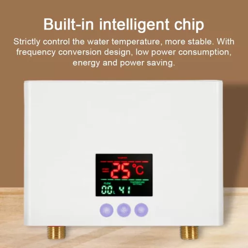Mulcort 3 kW-os Átfolyós Vízmelegítő LED Kijelzővel - Tartály Nélküli Elektromos Mini Bojler 3 Fokozatú Hőmérséklet-szabályozással és Távirá