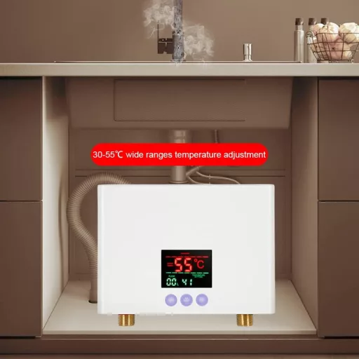 Încălzitor de apă instantaneu Mulcort de 3 kW cu display LED - Mini boiler electric fără rezervor cu control al temperaturii în 3 trepte și telecomandă.