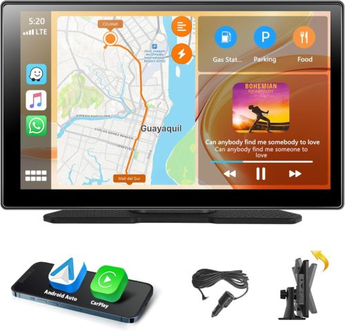 Podofo Radio auto 9" IPS cu Apple CarPlay & Android Auto wireless - Player media Bluetooth cu ecran tactil, FM, USB, AUX