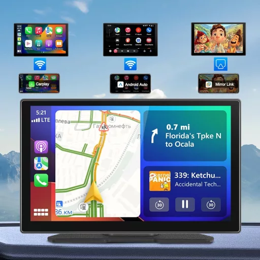Podofo 9" IPS Autórádió Vezeték Nélküli Apple CarPlay & Android Auto Támogatással - Érintőképernyős Bluetooth Médialejátszó, FM, USB, AUX