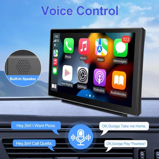 Podofo 9" IPS autorádio s bezdrôtovým Apple CarPlay a Android Auto - Dotykový Bluetooth prehrávač médií, FM, USB, AUX