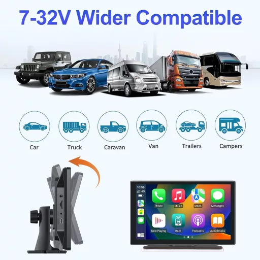 Podofo 9" IPS Autórádió Vezeték Nélküli Apple CarPlay & Android Auto Támogatással - Érintőképernyős Bluetooth Médialejátszó, FM, USB, AUX