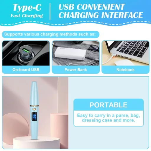 LOPHE Elektromos Szempilla Göndörítő, USB Fűtött 4 Hőfokozat, Gyors Melegítés, Világoskék