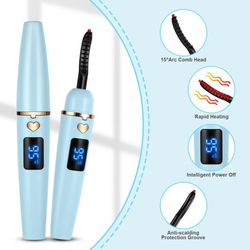 LOPHE Elektromos Szempilla Göndörítő, USB Fűtött 4 Hőfokozat, Gyors Melegítés, Világoskék