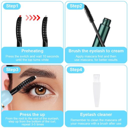 Ondulator electric pentru gene LOPHE, încălzit prin USB, 4 trepte de temperatură, încălzire rapidă, albastru deschis