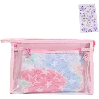   Kidsicher Kozmetická Taška s Trblietavými Nálepkami Dámska a Dievčenská Ružová Kozmetická Taštička Veľkosť M