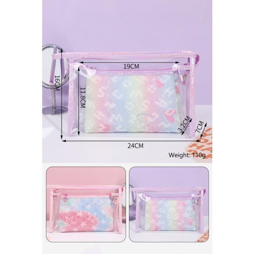 Kidsicher Kozmetikai Táska Csillogó Matricákkal Női és Lány Smink Tároló Rózsaszín M Méret